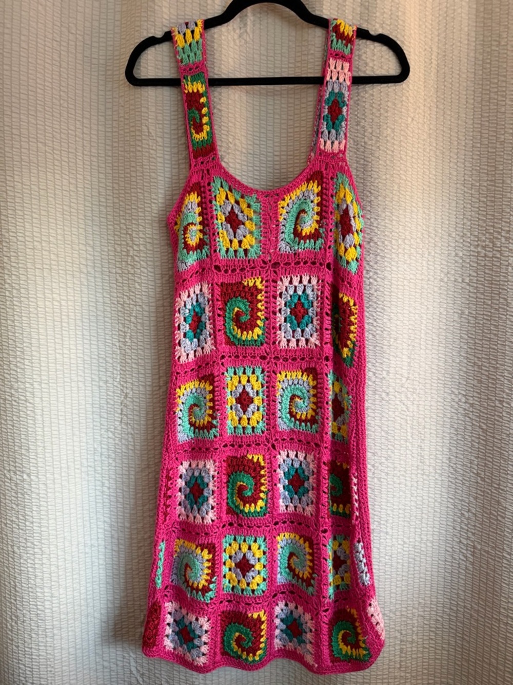 Cotton Emporium Hot Pink Crochet Dress with Multi-Color Accents